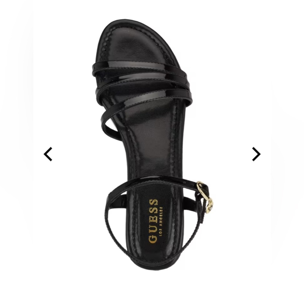 Guess Black Strappy Sandals  Lyndy Patent Faux Leather 7